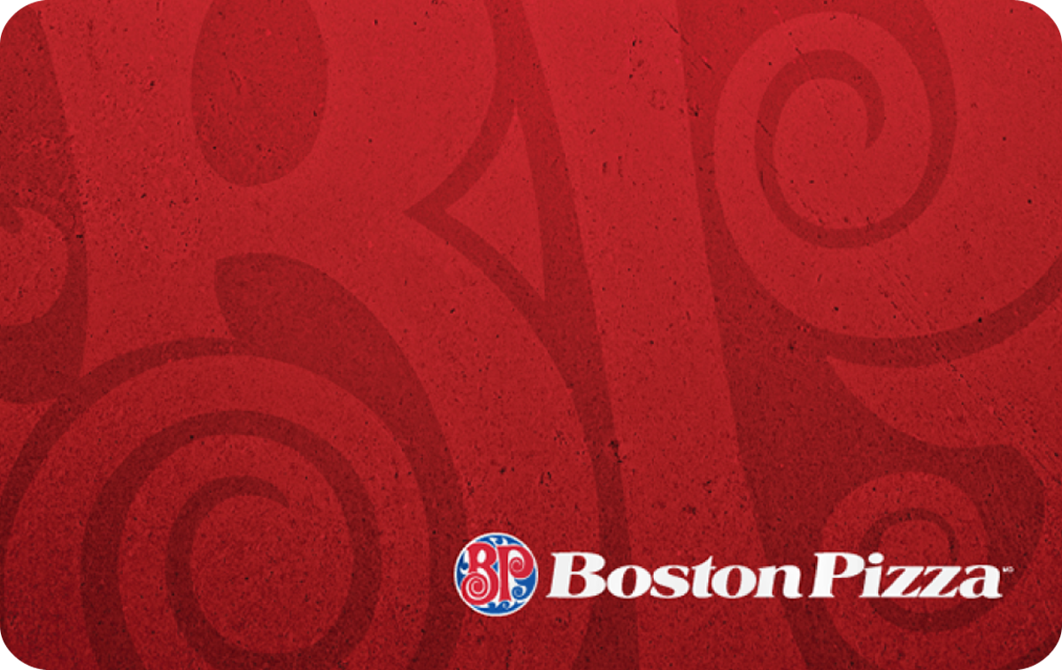 Boston Pizza Canada Gift Card available in Canada with options of $10.0, $50.0, $100.0. Perfect for shopping and gifts. Boston Pizza restaurants offer a casual dining set...