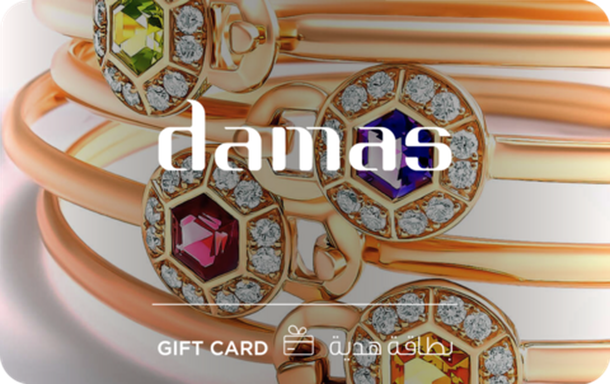 Damas UAE Gift Card available in Various Countries with options of AED50.0, AED100.0, AED200.0, AED300.0, AED400.0, AED500.0, AED1000.0. Perfect for shopping and gifts. داماس هي شركة رائدة في مجال بيع المجوهرات والساعات...