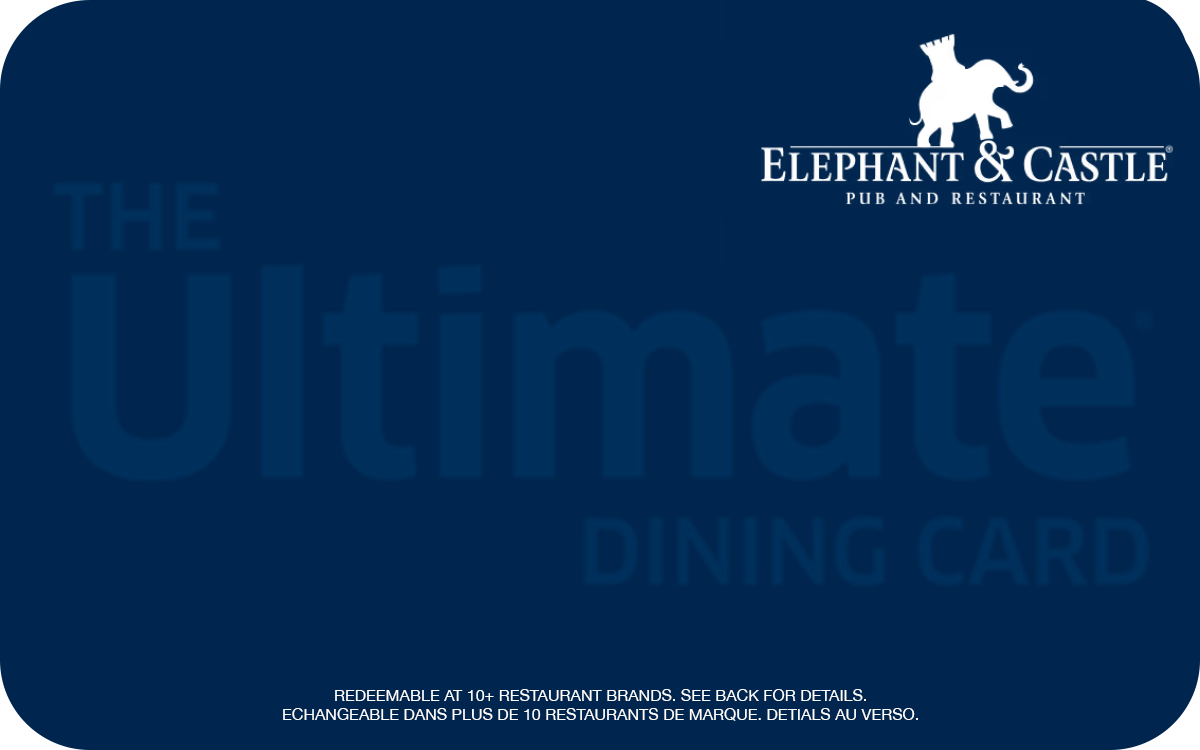 Elephant & Castle Canada Gift Card available in Canada with options of $5 - $500. Perfect for shopping and gifts. Enjoy a long overdue night out with friends with t...