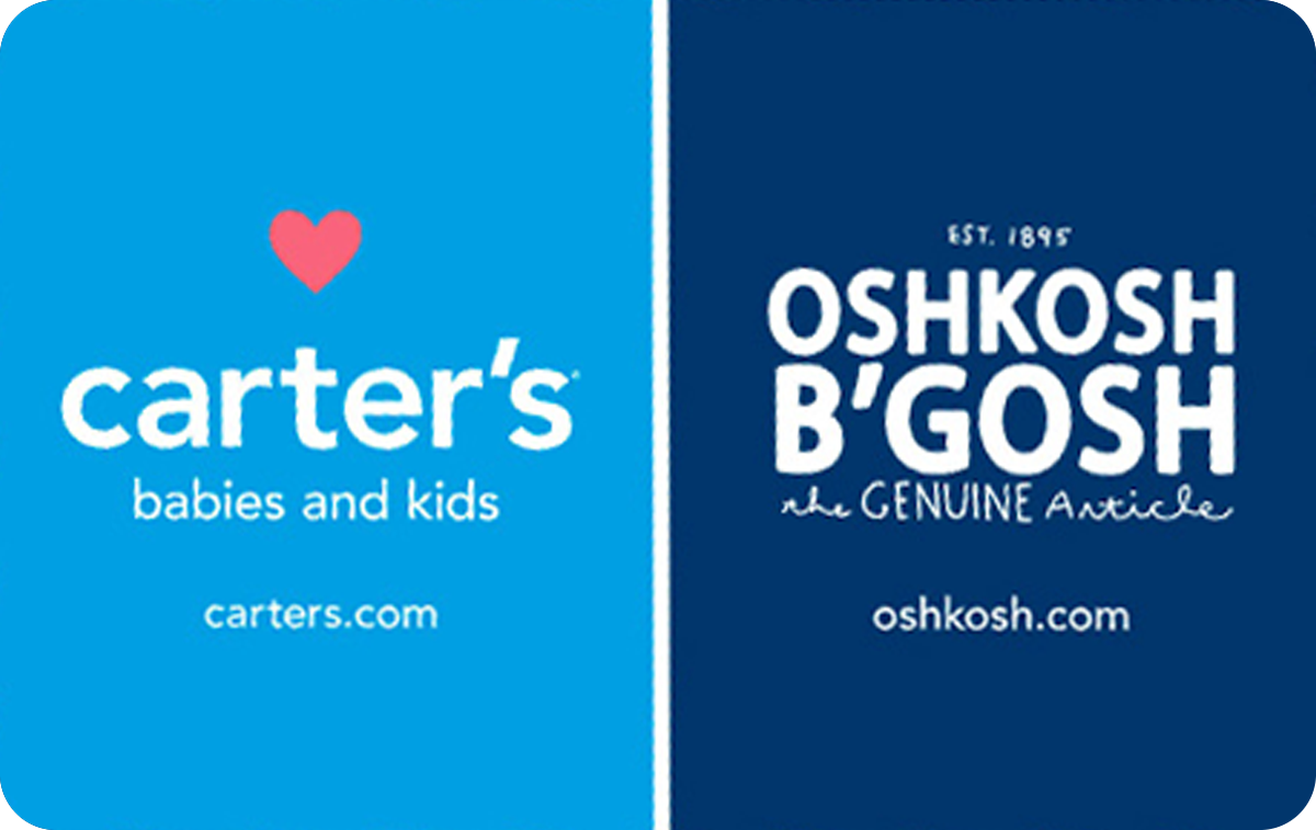 Carters/OshKosh B'gosh Gift Card available in United States with options of $10 - $500. Perfect for shopping and gifts. Carter's and OshKosh B'gosh are the two must trust...